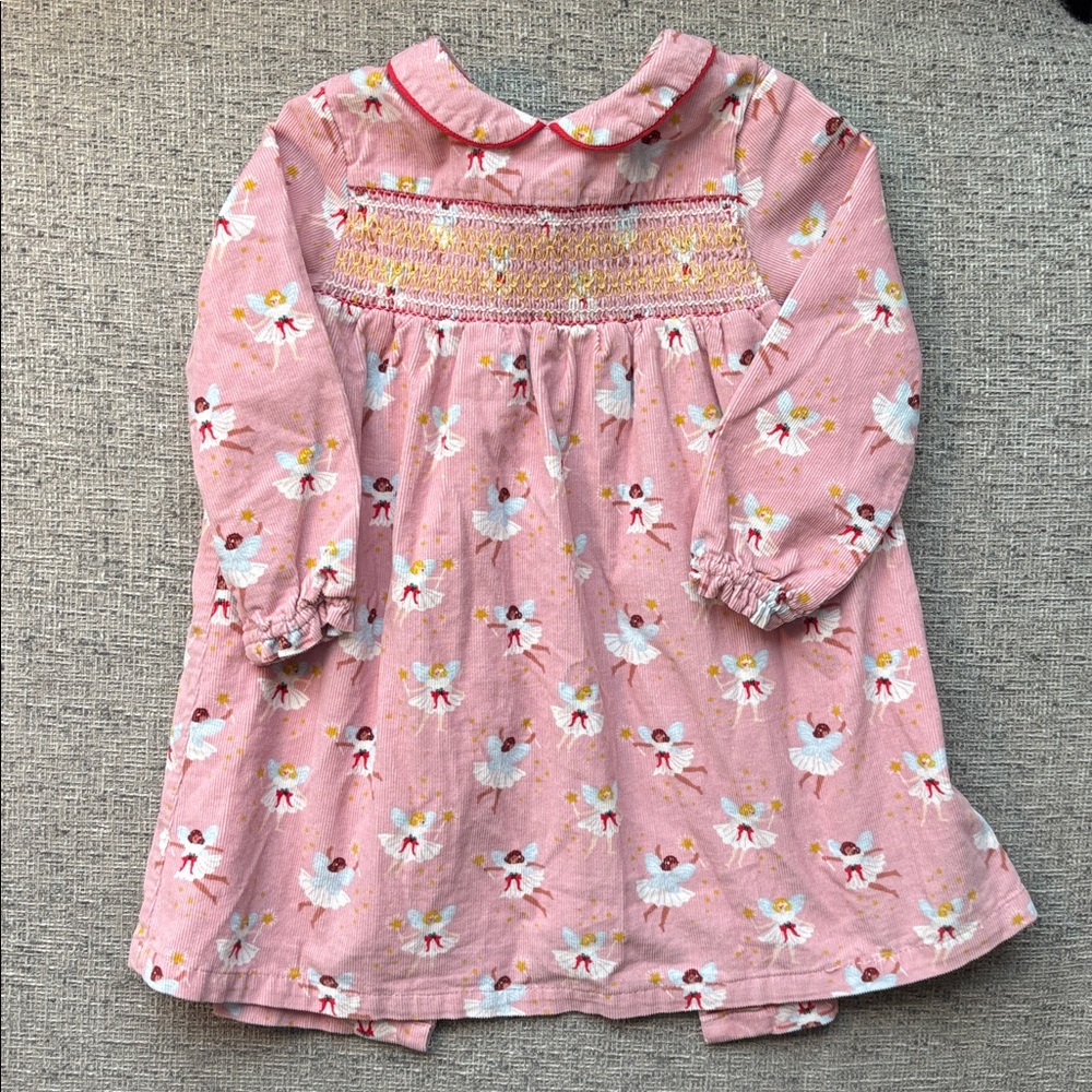 Baby Boden pink corduroy smocked fairies Dress size 12-18 Months 100% Cotton